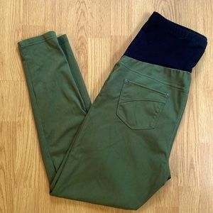 Maternity jeans jeggings womens skinny long pants stretchy olive green Large